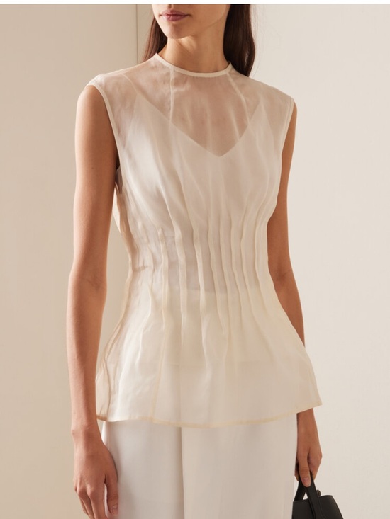 KHAITE Tops - KHAITE Sheer Cream Sleeveless Silk Blouse